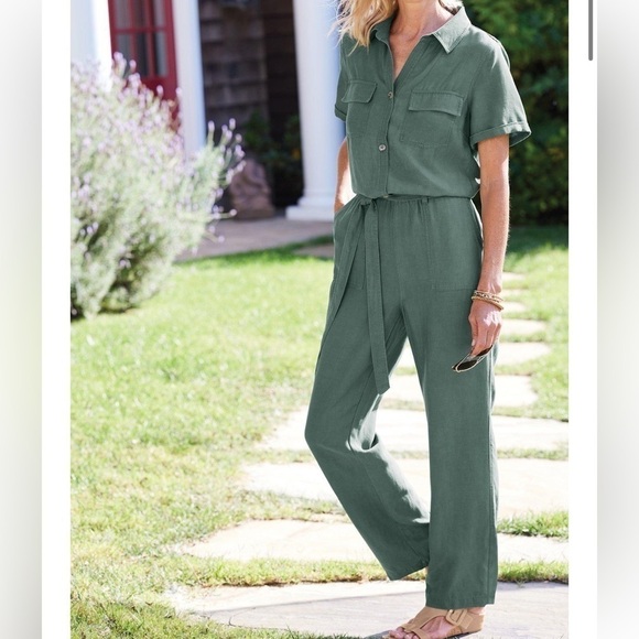 SOFT SURROUNDINGS Getaway Jumpsuit Mallard Green NEW - Picture 1 of 8